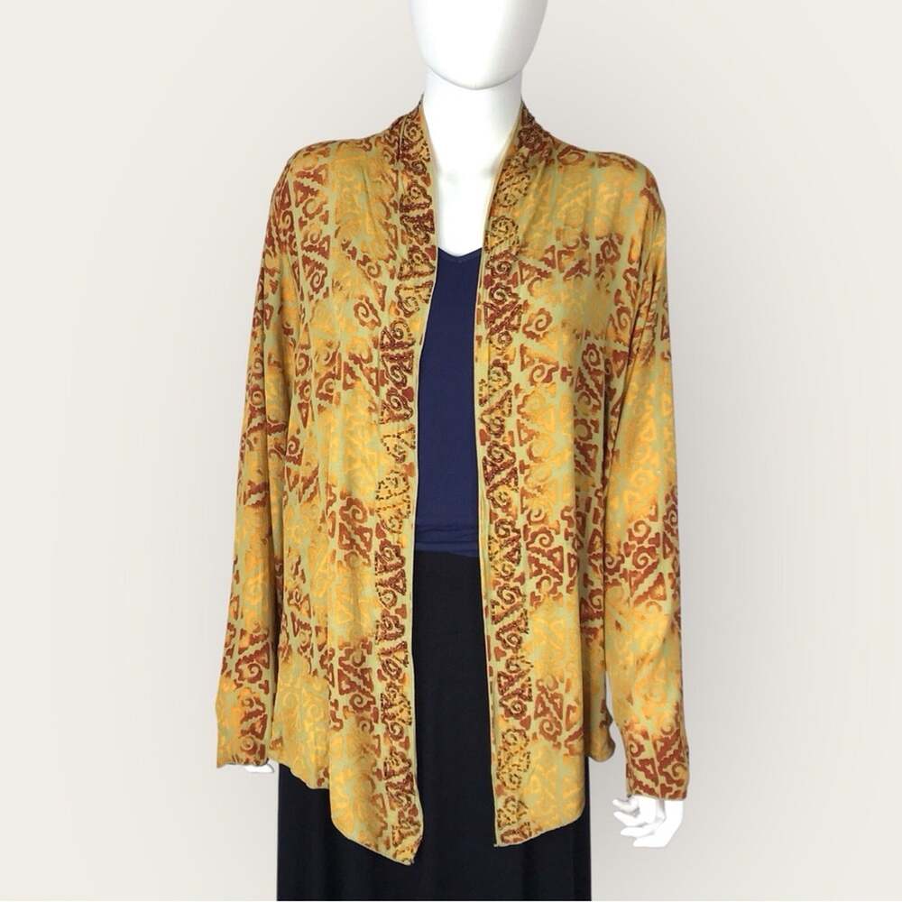 Soft Surroundings Boho Yellow & Brown Kimono Blazer Beaded Embellished